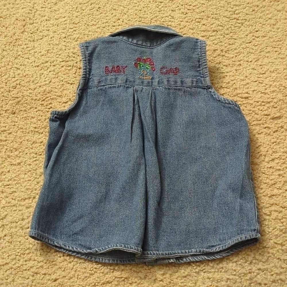 Gap Baby Gap Colorful Embroidery Floral Heart Buttons Soft Denim Vest 6-12 Month
